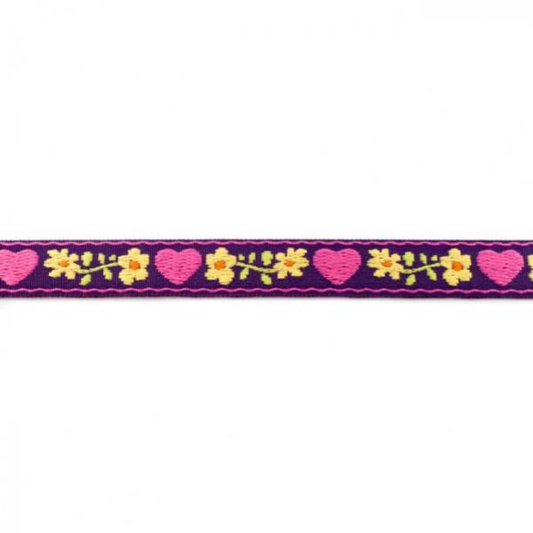 Borte mit Herzen und Blumen Breite 16mm Violett